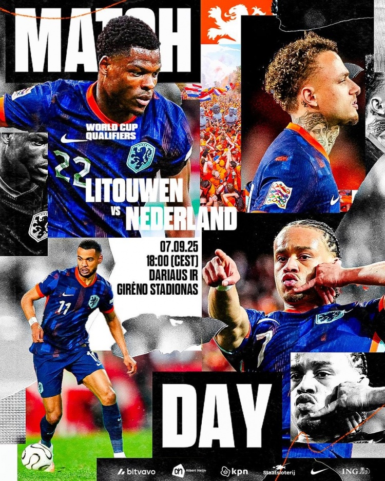 竞彩-世预赛将战立陶宛,荷兰队官方发布赛前海报